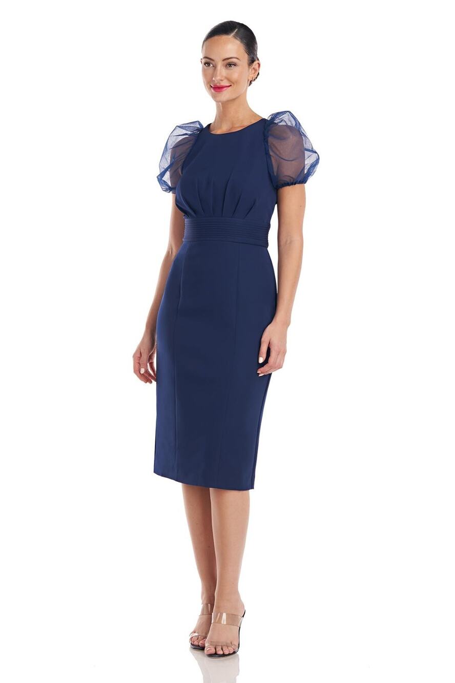 JS Collections Women's Harley Puff Cocktail Dress, Navy Sz 4